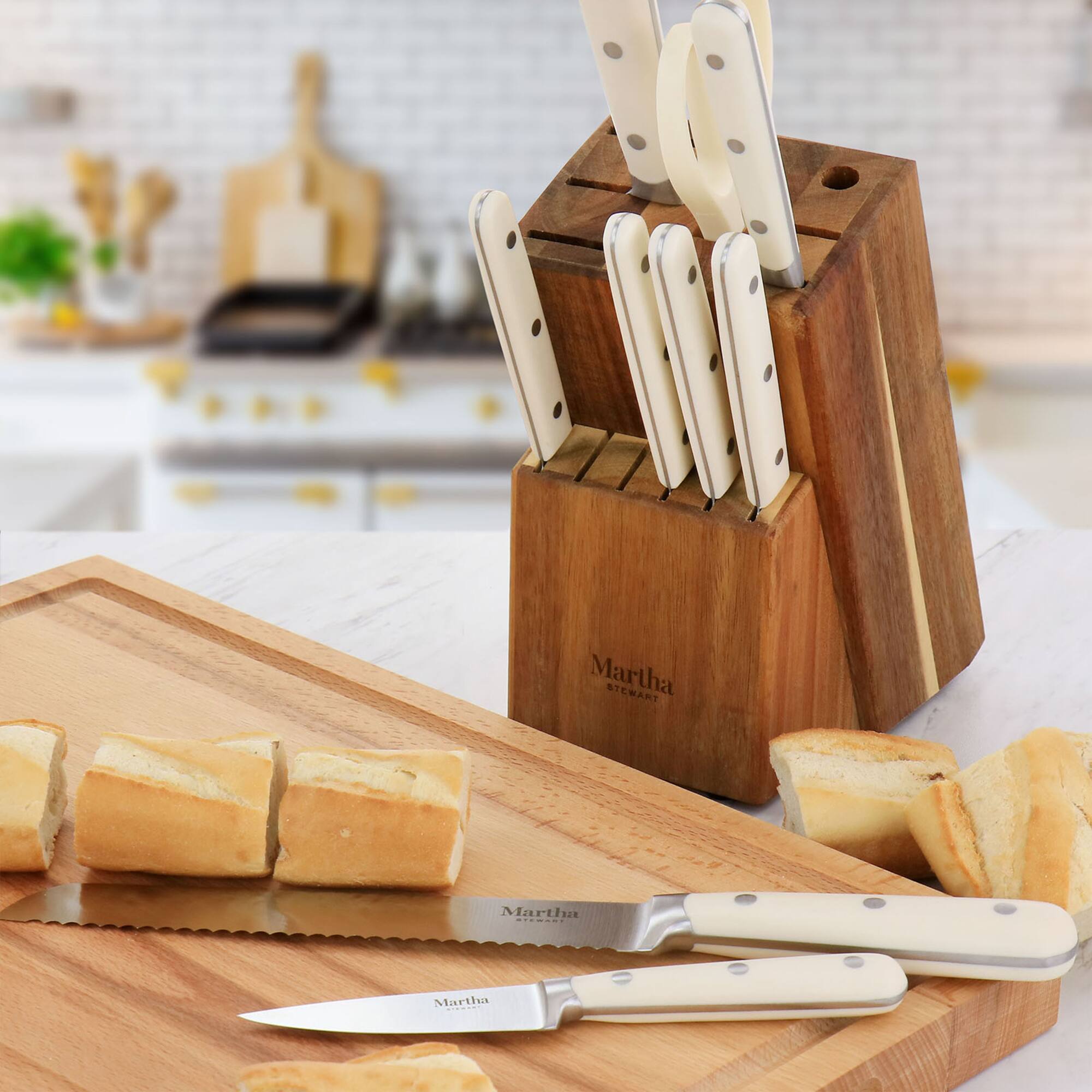 Martha Stewart Cream Stainless Steel 14 Piece Cutlery & Knife Block Set